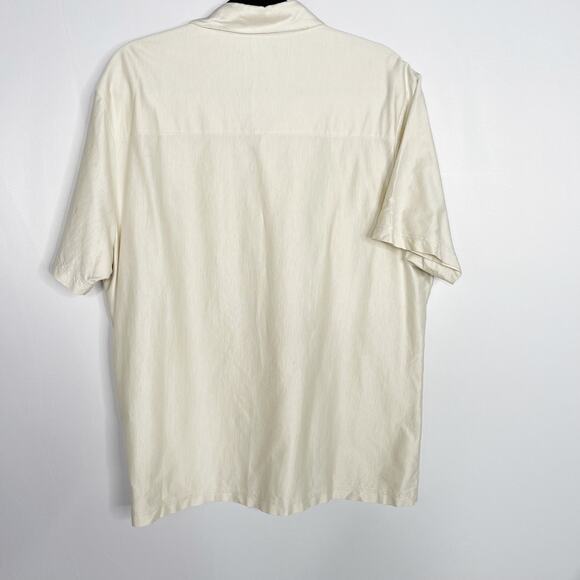 Club Monaco Mens XLarge XL Cream Short Sleeve Button Front Shirt Cotton Collared - Picture 2 of 8